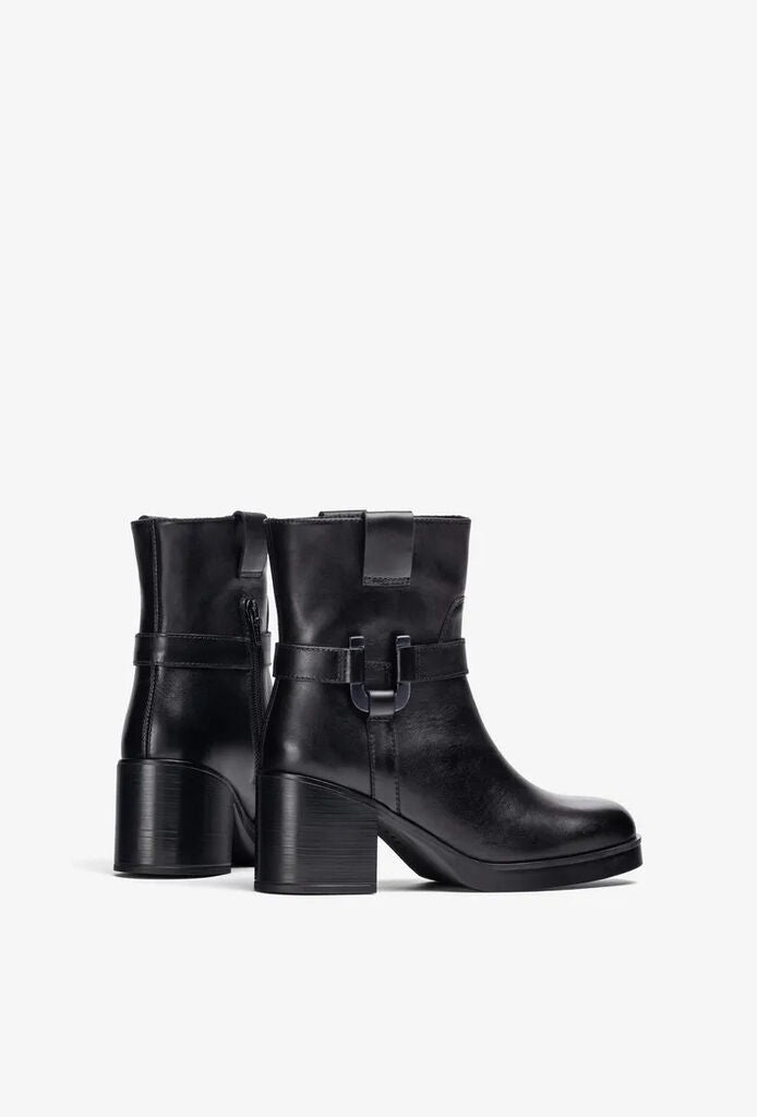 Black Leather Ankle Boots with Buckle Detail