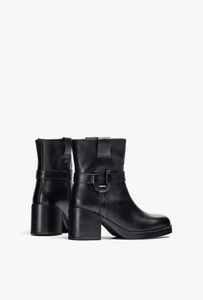 Black Leather Ankle Boots with Buckle Detail