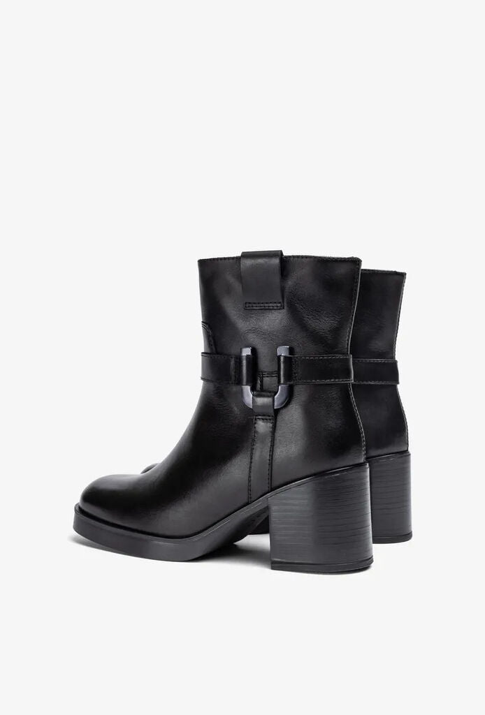 Black Leather Ankle Boots with Buckle Detail
