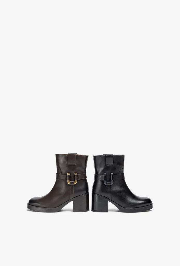 Black Leather Ankle Boots with Buckle Detail