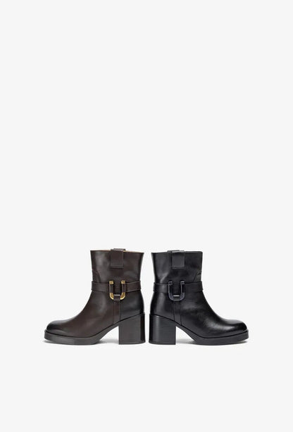 Black Leather Ankle Boots with Buckle Detail