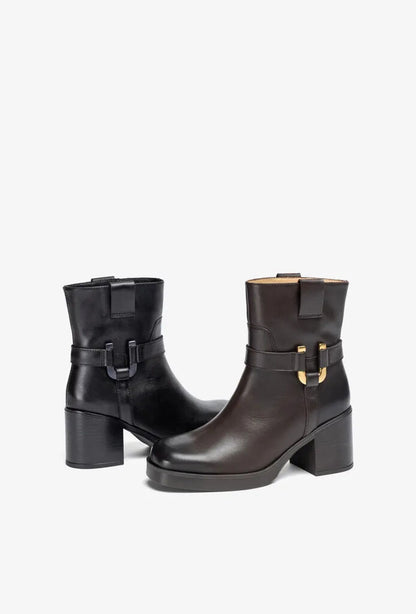 Dark Brown Leather Ankle Boots with Buckle Accent
