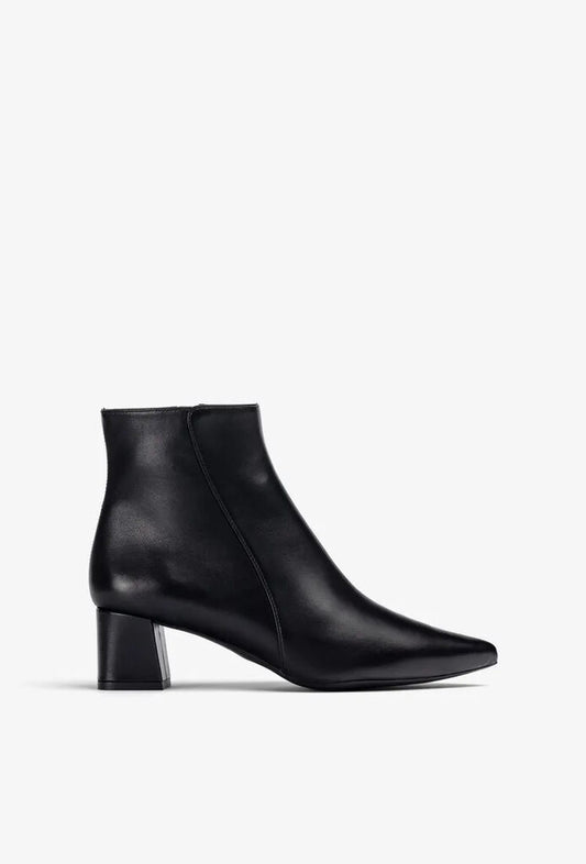 Black Leather Ankle Boot with Block Heel