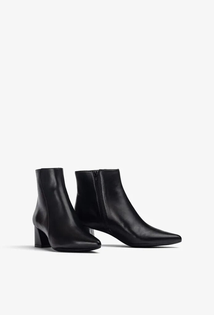 Black Leather Ankle Boot with Block Heel