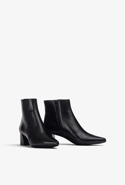 Black Leather Ankle Boot with Block Heel