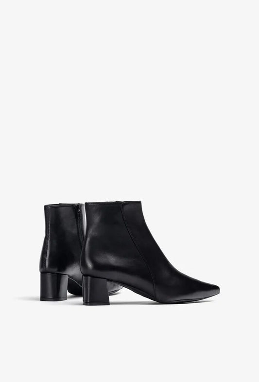 Black Leather Ankle Boot with Block Heel