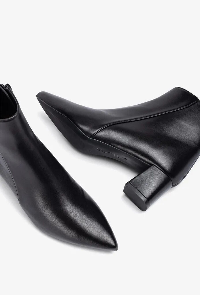 Black Leather Ankle Boot with Block Heel