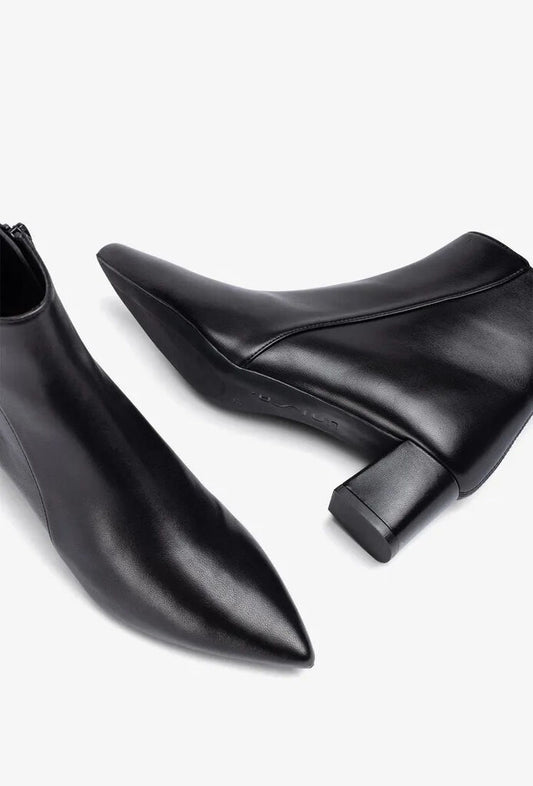 Black Leather Ankle Boot with Block Heel