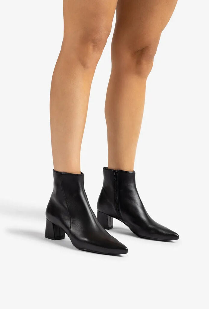 Black Leather Ankle Boot with Block Heel