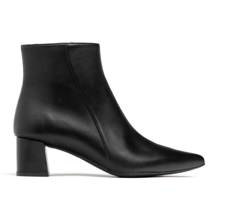 Black Leather Ankle Boot with Block Heel