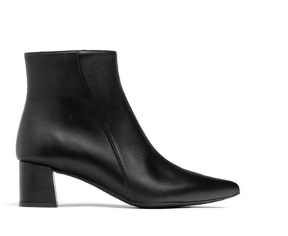 Black Leather Ankle Boot with Block Heel