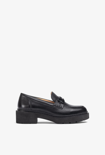 Black Leather Chunky Loafers with Lug Sole