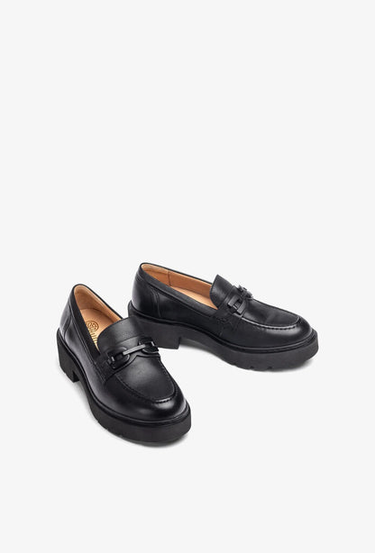 Black Leather Chunky Loafers with Lug Sole