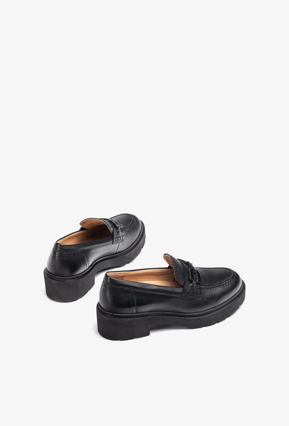 Black Leather Chunky Loafers with Lug Sole