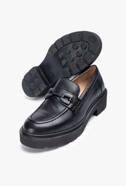 Black Leather Chunky Loafers with Lug Sole