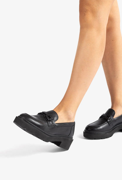 Black Leather Chunky Loafers with Lug Sole