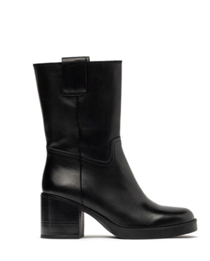 Black Block Heel Leather Ankle Boots