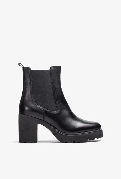 Black Leather Ankle Boot with Block Heel
