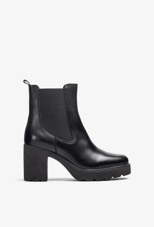 Black Leather Ankle Boot with Block Heel