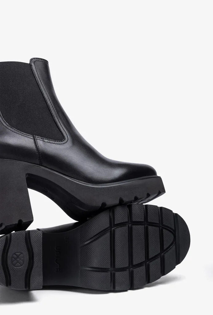 Black Leather Ankle Boot with Block Heel