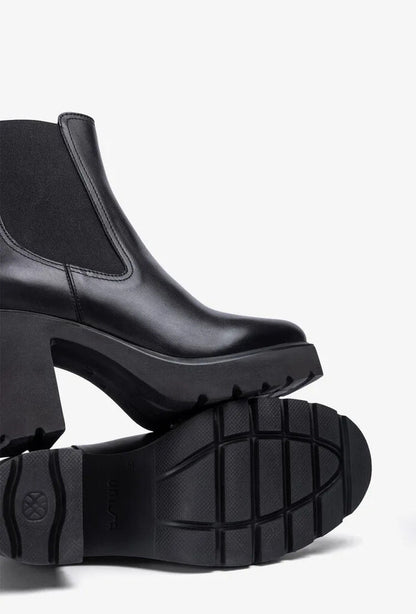 Black Leather Ankle Boot with Block Heel