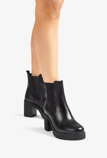 Black Leather Ankle Boot with Block Heel