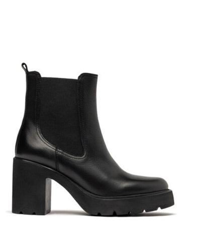 Black Leather Ankle Boot with Block Heel