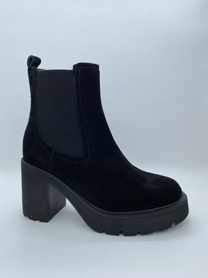 Black Suede Chunky Heel Ankle Boot
