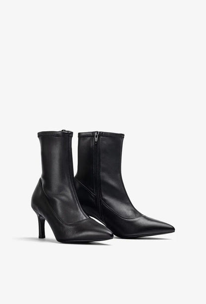 Black Leather Ankle Boots with Pointed Toe
