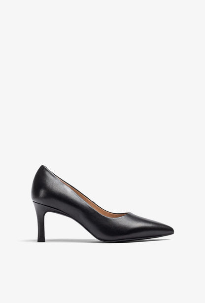 Black Leather Pointed Toe Heels with Sleek Design