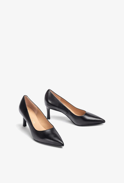 Black Leather Pointed Toe Heels with Sleek Design
