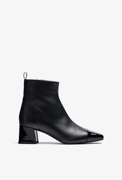 Black Leather Ankle Boots with Glossy Heel