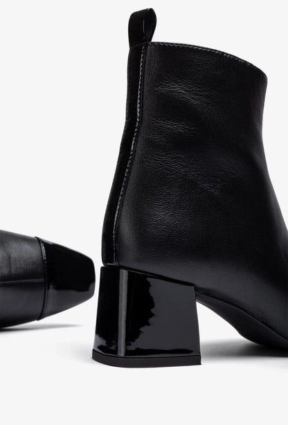 Black Leather Ankle Boots with Glossy Heel