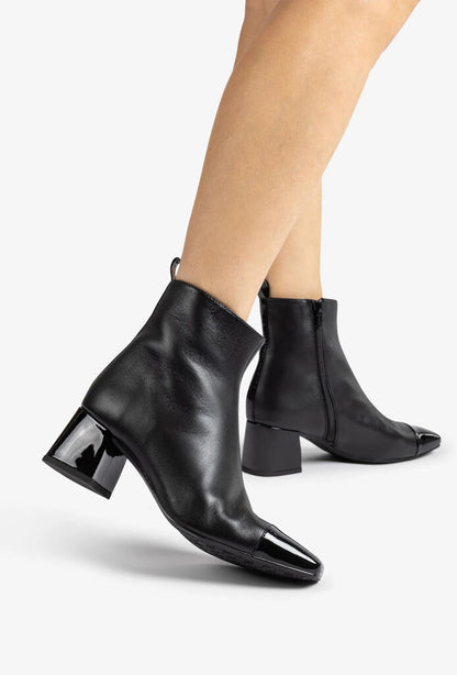 Black Leather Ankle Boots with Glossy Heel