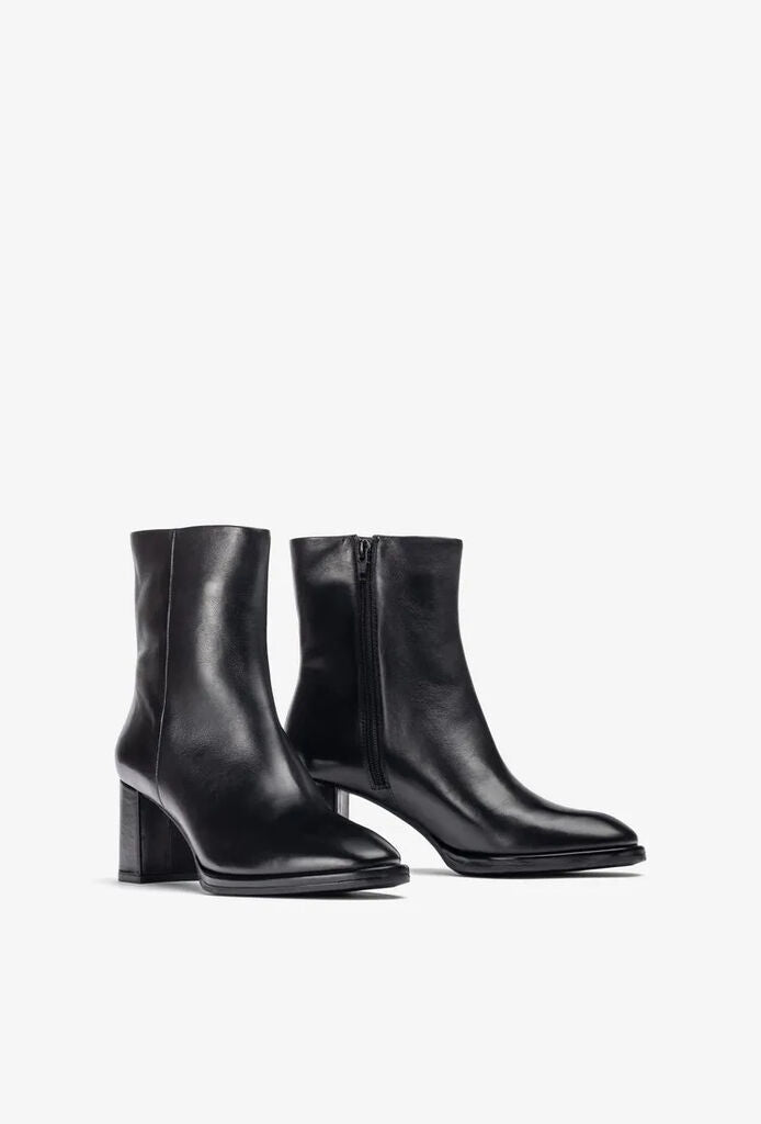Black Leather Ankle Boots with Block Heel