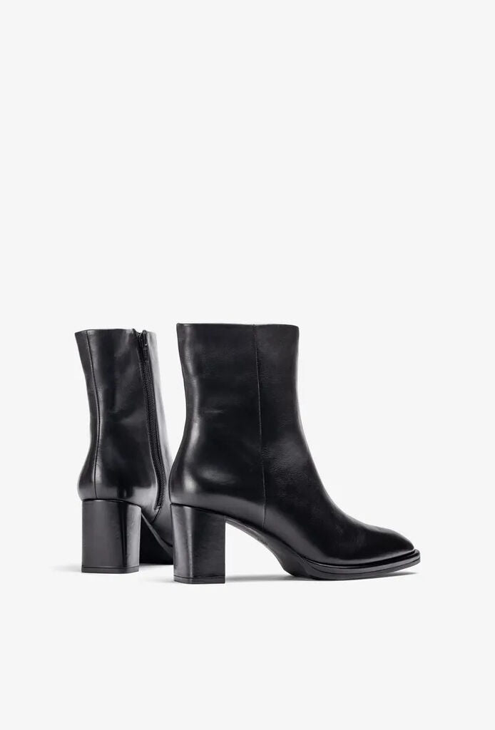 Black Leather Ankle Boots with Block Heel