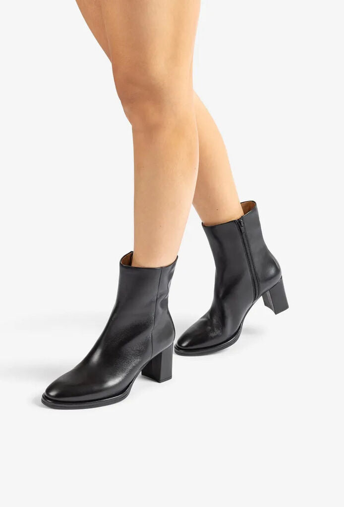 Black Leather Ankle Boots with Block Heel