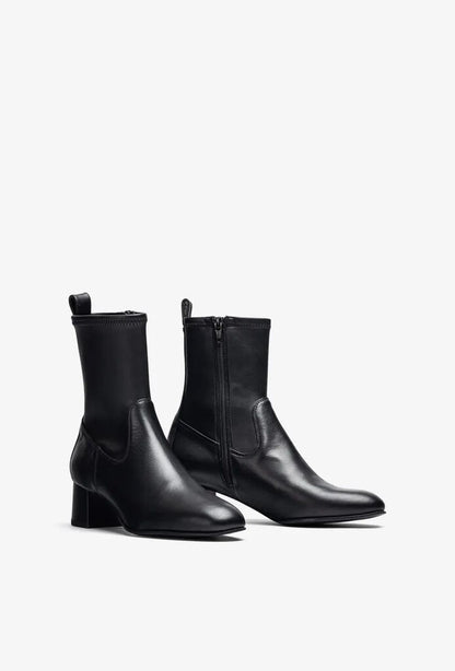 Black Leather Ankle Boots with Block Heel