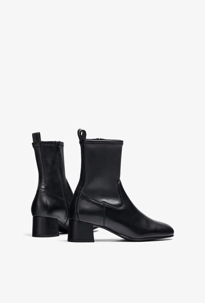 Black Leather Ankle Boots with Block Heel