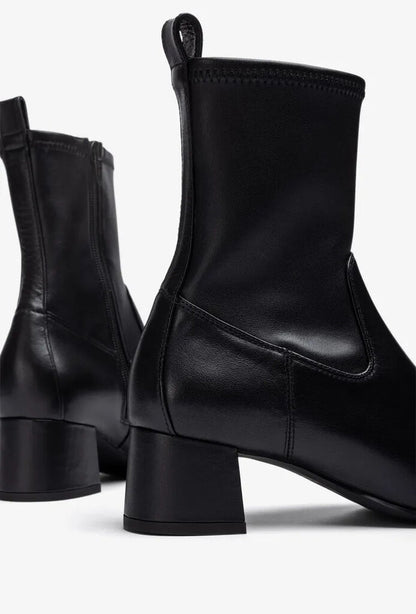 Black Leather Ankle Boots with Block Heel