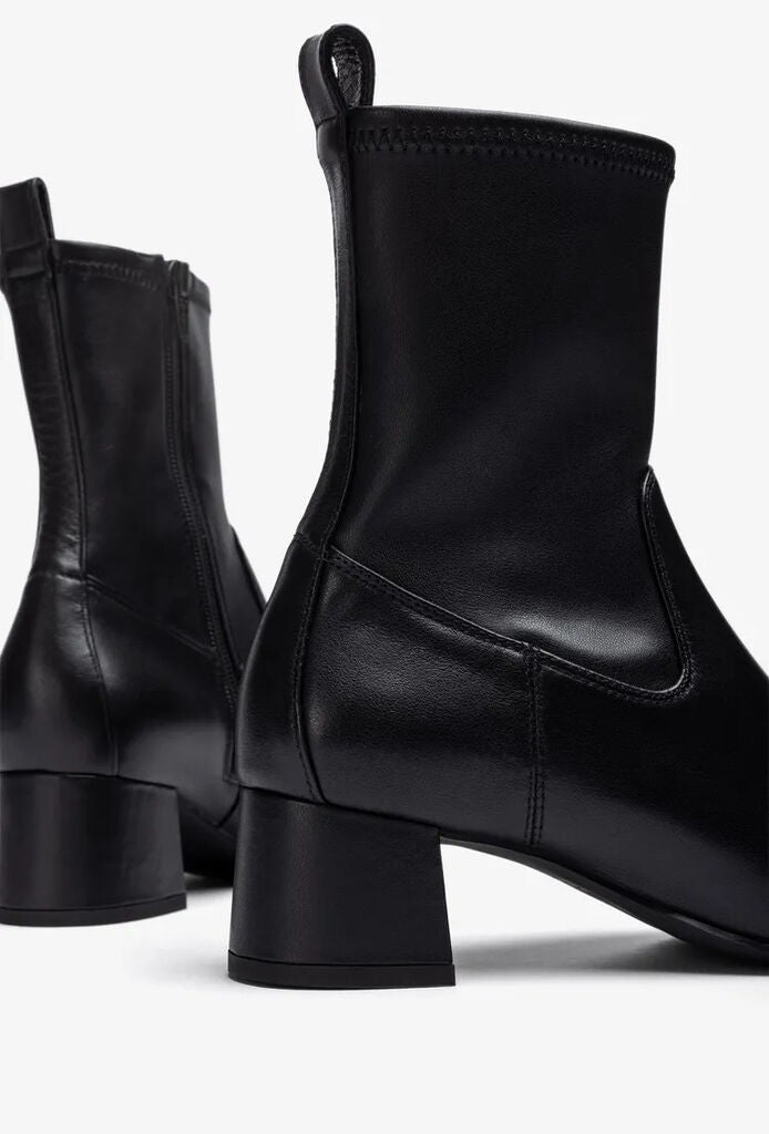 Black Leather Ankle Boots with Block Heel