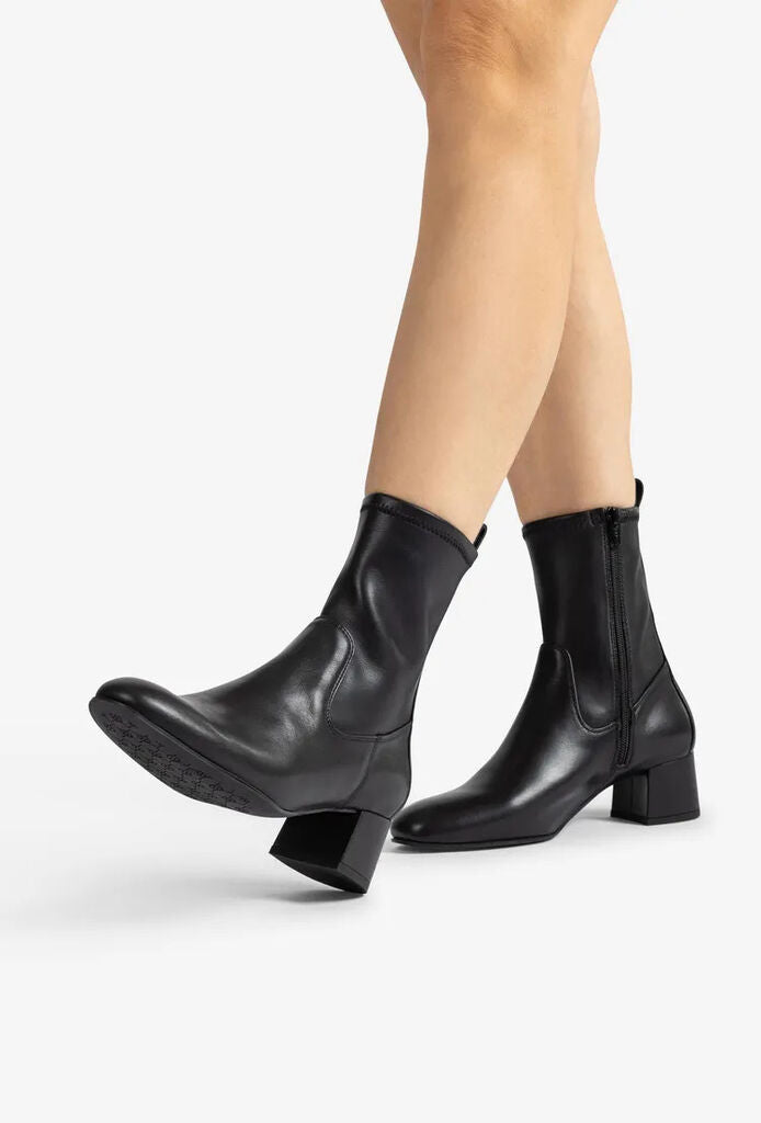 Black Leather Ankle Boots with Block Heel