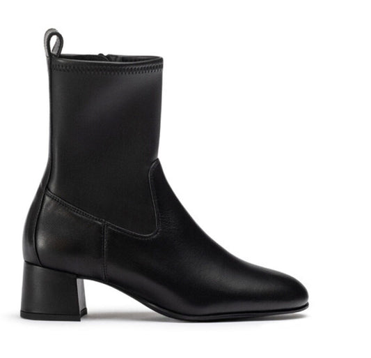 Black Leather Ankle Boots with Block Heel