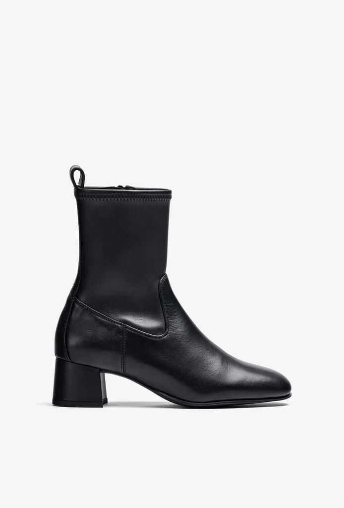 Black Leather Ankle Boots with Block Heel