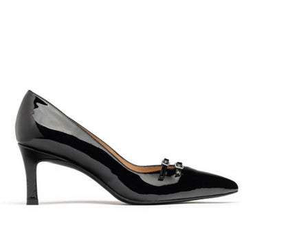 Black Patent Leather Pumps with Bow Detail