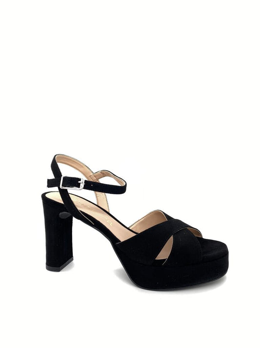 Black Suede Platform Heels with Cross-Strap
