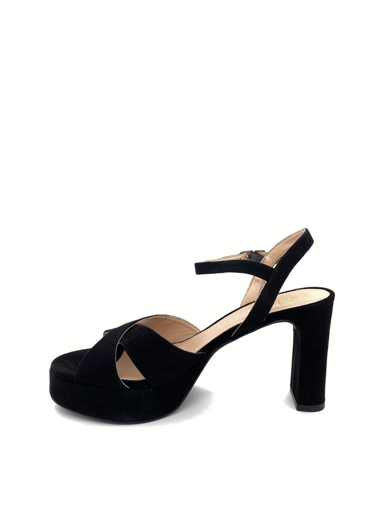 Black Suede Platform Heels with Cross-Strap