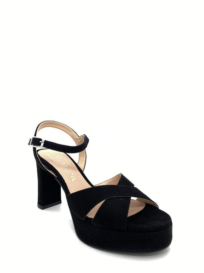 Black Suede Platform Heels with Cross-Strap