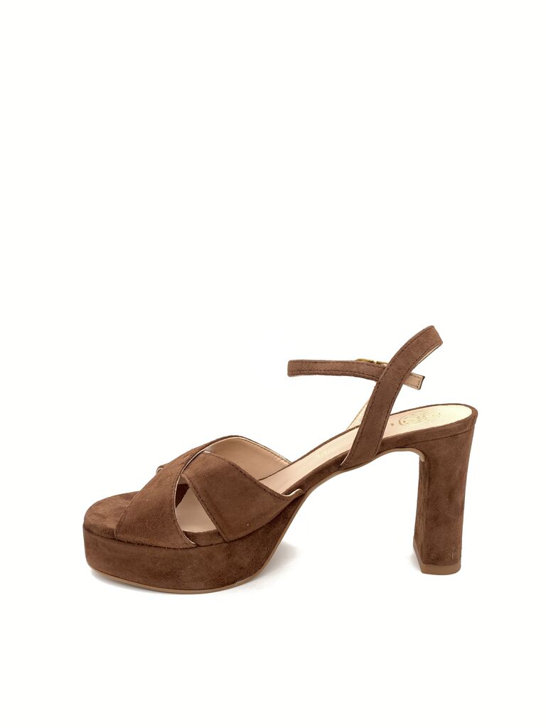 Brown Suede Platform Heel Sandal with Ankle Strap