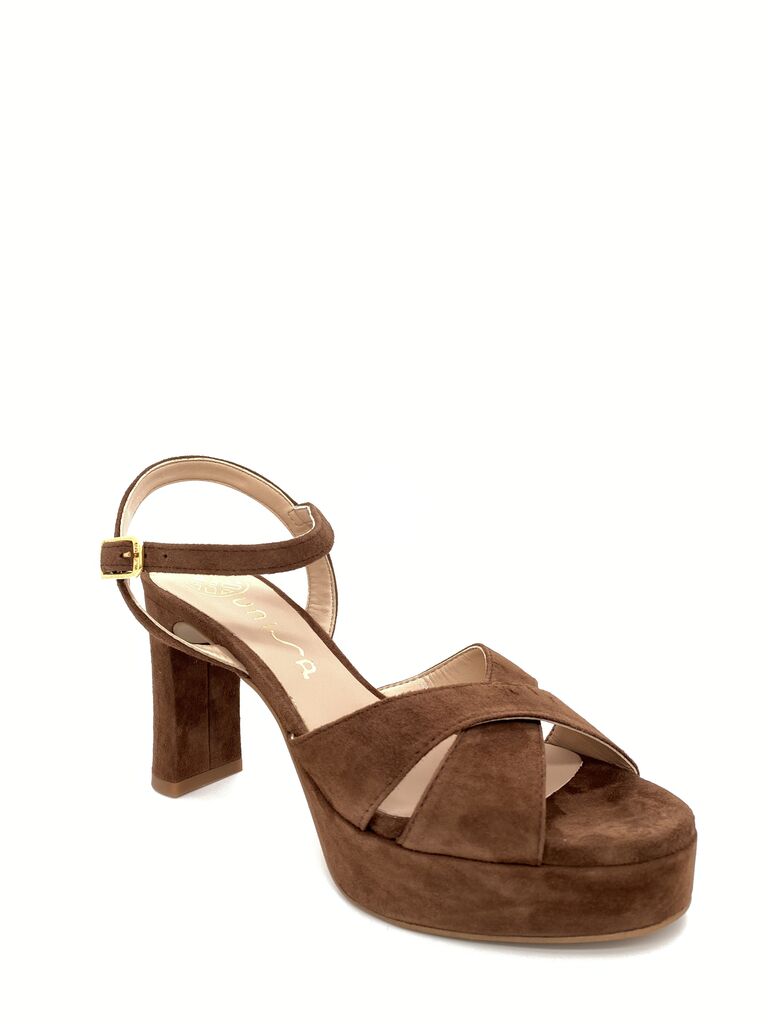 Brown Suede Platform Heel Sandal with Ankle Strap